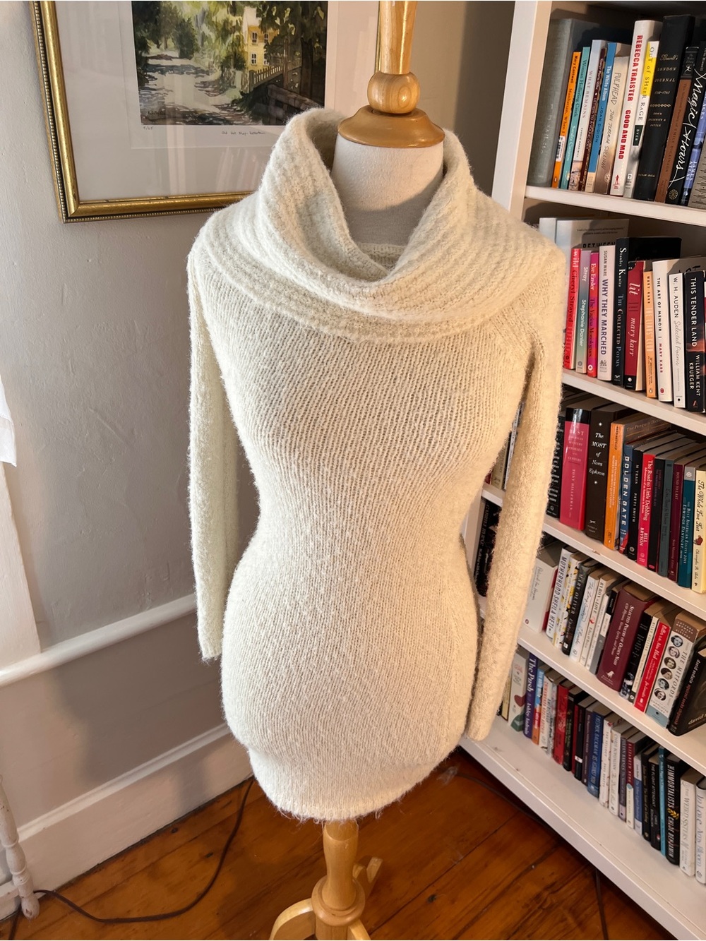 4th + Reckless Women's Cream Cowl Neck Sweater dress - Soft Knit Long Sleeve